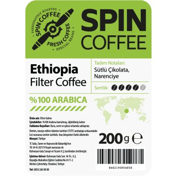 Spin Coffee Ethiopia Taze Öğütülmüş Filtre Kahve 3 x 200 g