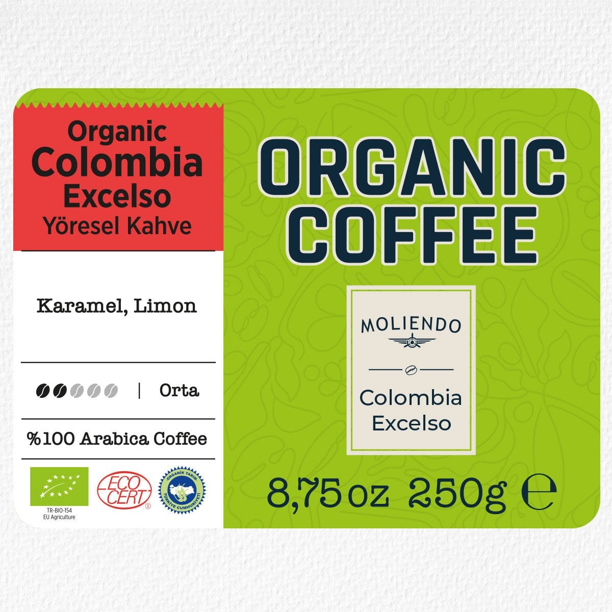 Moliendo Organic Colombia Excelso (Çekirdek) Yöresel Kahve 250 g