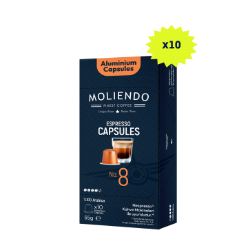 Moliendo Kapsül No:8 Avantaj Paketi 10x10 Nespresso Uyumlu Alüminyum Kapsül 100 Adet