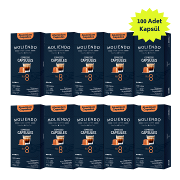 Moliendo Kapsül No:8 Avantaj Paketi 10x10 Nespresso Uyumlu Alüminyum Kapsül 100 Adet