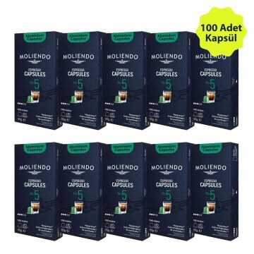 Moliendo Kapsül No:5 Avantaj Paketi 10x10 Nespresso Uyumlu Alüminyum Kapsül 100 Adet