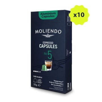 Moliendo Kapsül No:5 Avantaj Paketi 10x10 Nespresso Uyumlu Alüminyum Kapsül 100 Adet